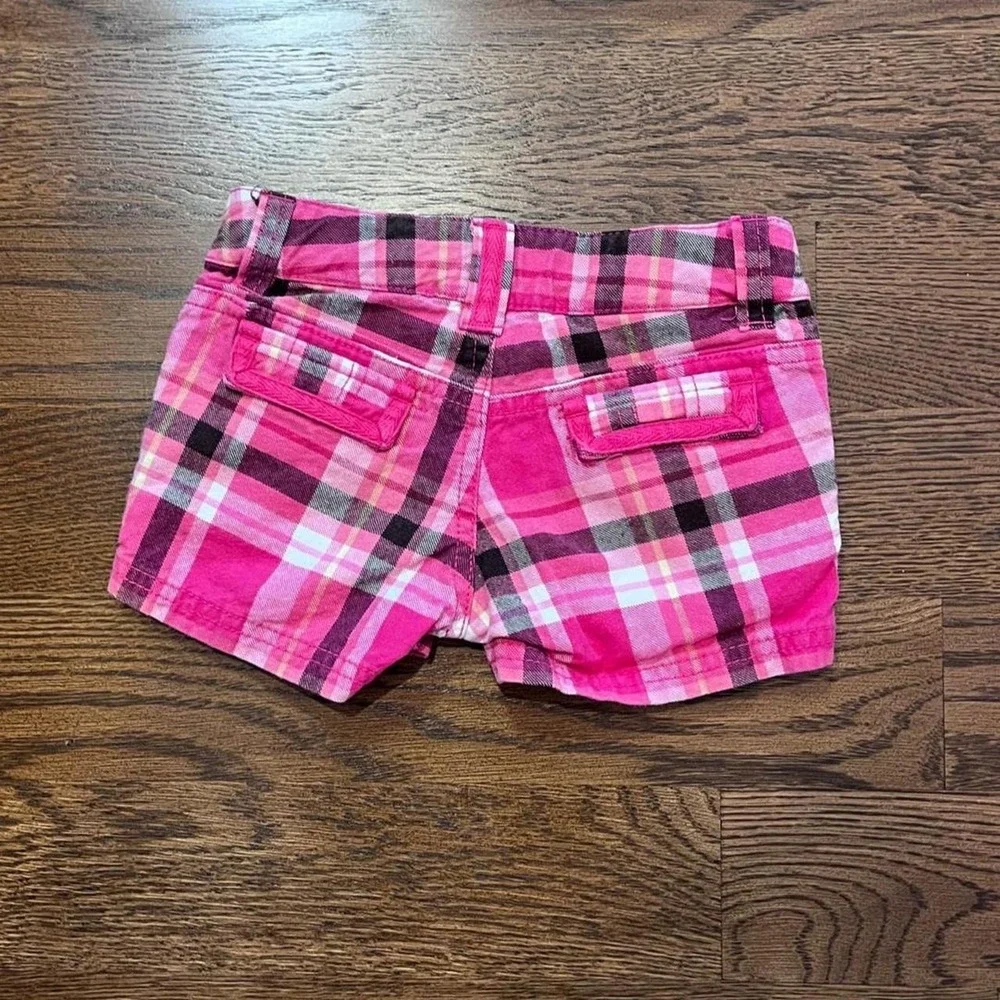 y2k KIDS girls pink plaid cargo denim shorts size 4